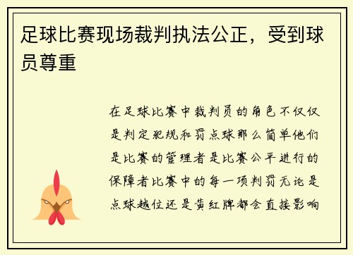 足球比赛现场裁判执法公正，受到球员尊重